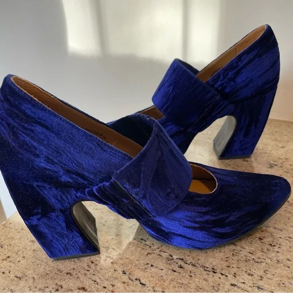 John Fluevog Blue Velvet Joy Ride Heels sz7 - Picture 4 of 11